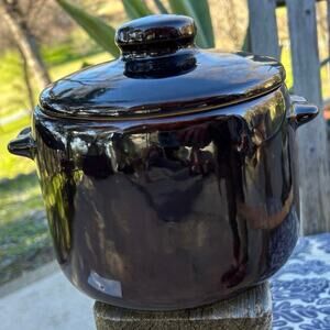 Vintage West Bend Brown Glaze Stoneware Crock Pot with Lid Bean Pot